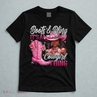 Boots & Bling Its A Cowgirl Thing Pi.nk Black Cowgirl Melanin T-Shirt thumb 5