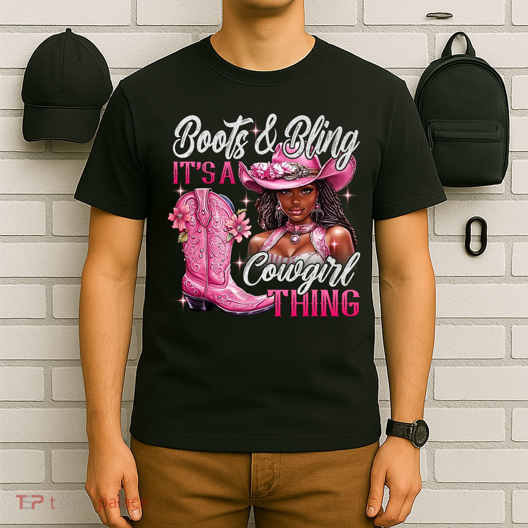 Boots & Bling Its A Cowgirl Thing Pi.nk Black Cowgirl Melanin T-Shirt