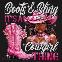 Boots & Bling Its A Cowgirl Thing Pi.nk Black Cowgirl Melanin T-Shirt thumb 7