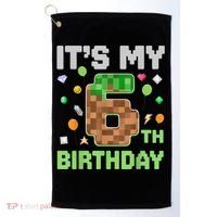 Birthday Boy It'S My 6th Birthday Gamer Pixel Number Golf Towel thumb 0