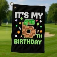 Birthday Boy It'S My 6th Birthday Gamer Pixel Number Golf Towel thumb 1