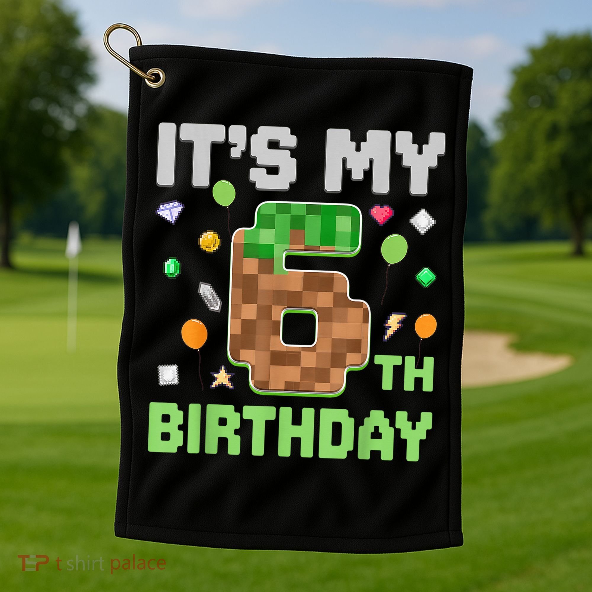 Birthday Boy It'S My 6th Birthday Gamer Pixel Number Golf Towel