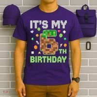 Birthday Boy It'S My 6th Birthday Gamer Pixel Number T-Shirt thumb 6