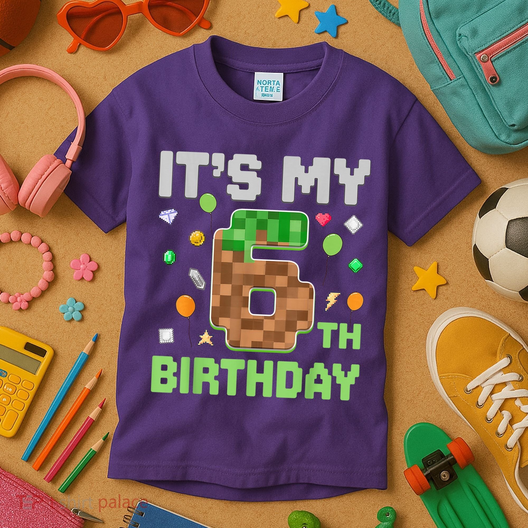 Birthday Boy It'S My 6th Birthday Gamer Pixel Number Kids T-Shirt