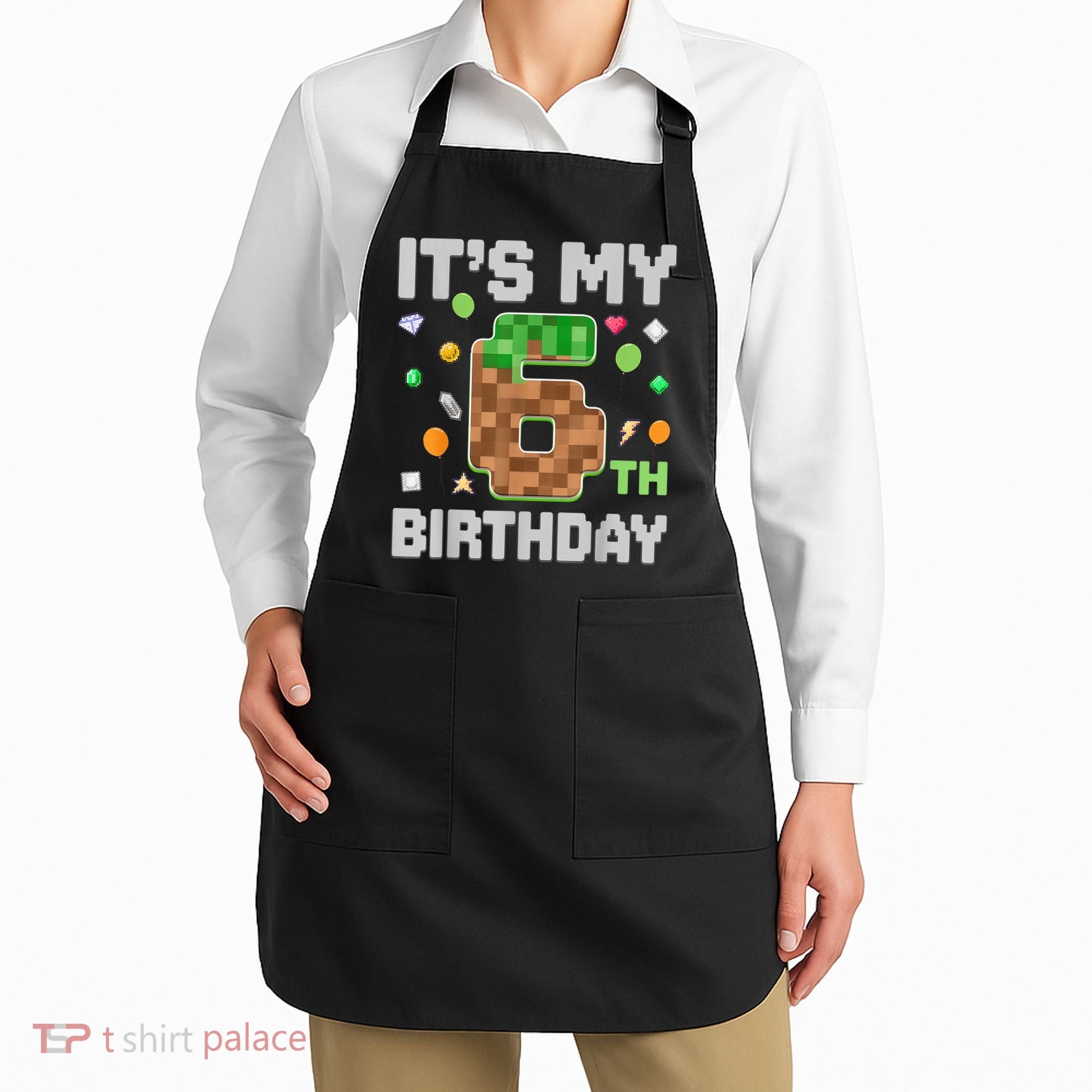 Birthday Boy It'S My 6th Birthday Gamer Pixel Number Apron