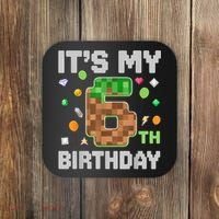 Birthday Boy It'S My 6th Birthday Gamer Pixel Number Coaster thumb 0