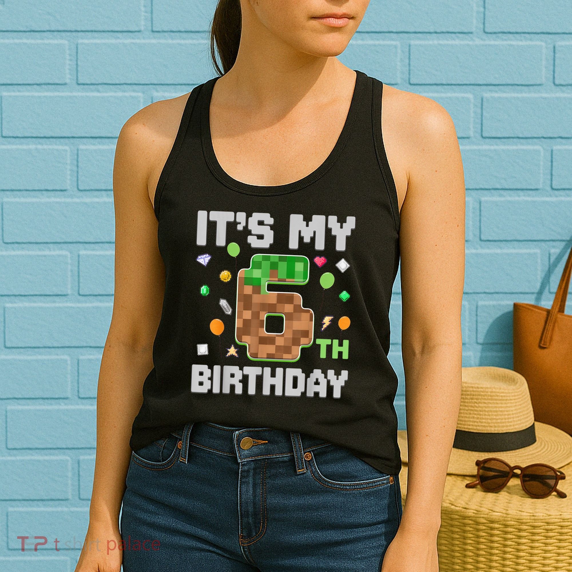 Birthday Boy It'S My 6th Birthday Gamer Pixel Number Women's Tank Top
