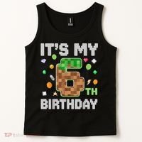 Birthday Boy It'S My 6th Birthday Gamer Pixel Number Tank Top thumb 2