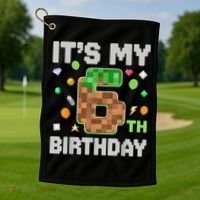Birthday Boy It'S My 6th Birthday Gamer Pixel Number Golf Towel thumb 1