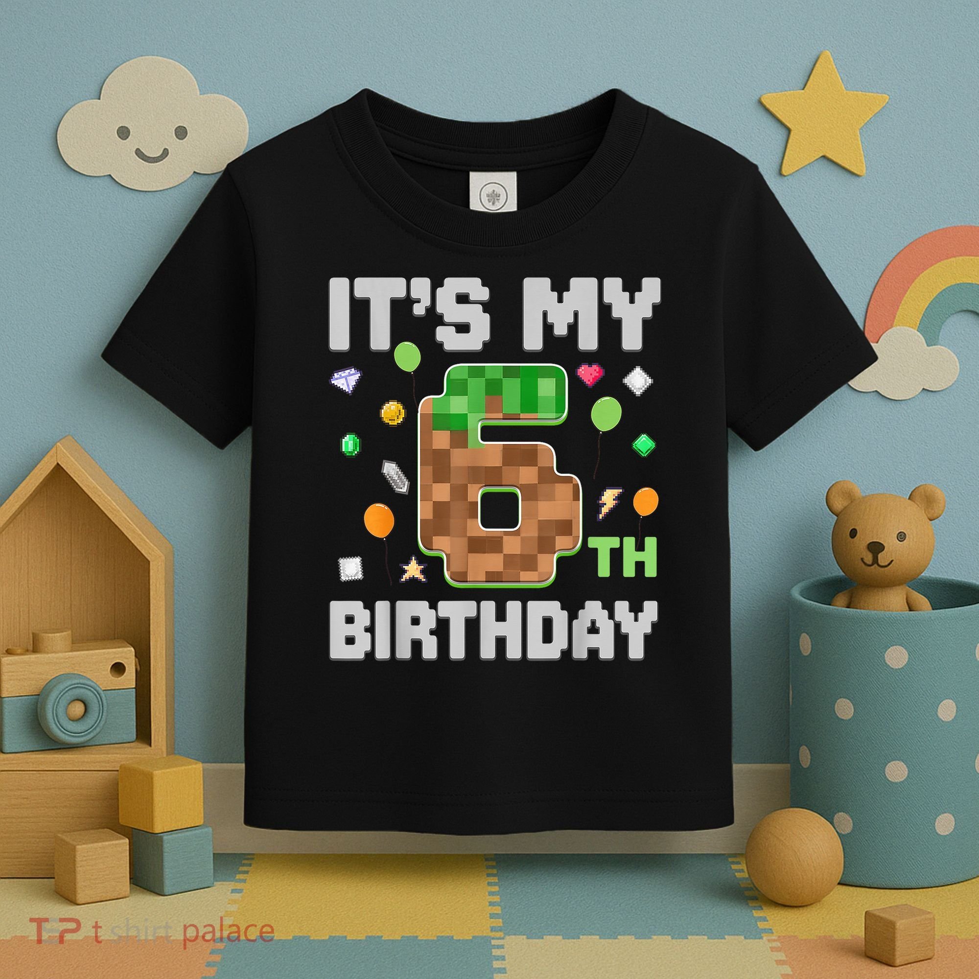 Birthday Boy It'S My 6th Birthday Gamer Pixel Number Toddler T-Shirt