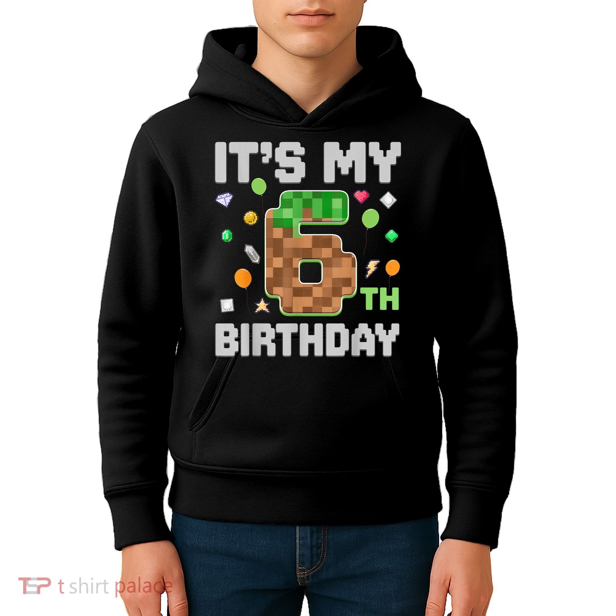Birthday Boy It'S My 6th Birthday Gamer Pixel Number Kids Hoodie