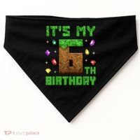 Birthday Boy It'S My 6th Birthday Gamer Pixel Number USA-Made Doggie Bandana thumb 0