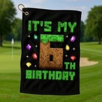 Birthday Boy It'S My 6th Birthday Gamer Pixel Number Golf Towel thumb 1