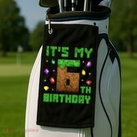 Birthday Boy It'S My 6th Birthday Gamer Pixel Number Golf Towel thumb 2