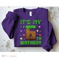 Birthday Boy It'S My 6th Birthday Gamer Pixel Number Sweatshirt thumb 2