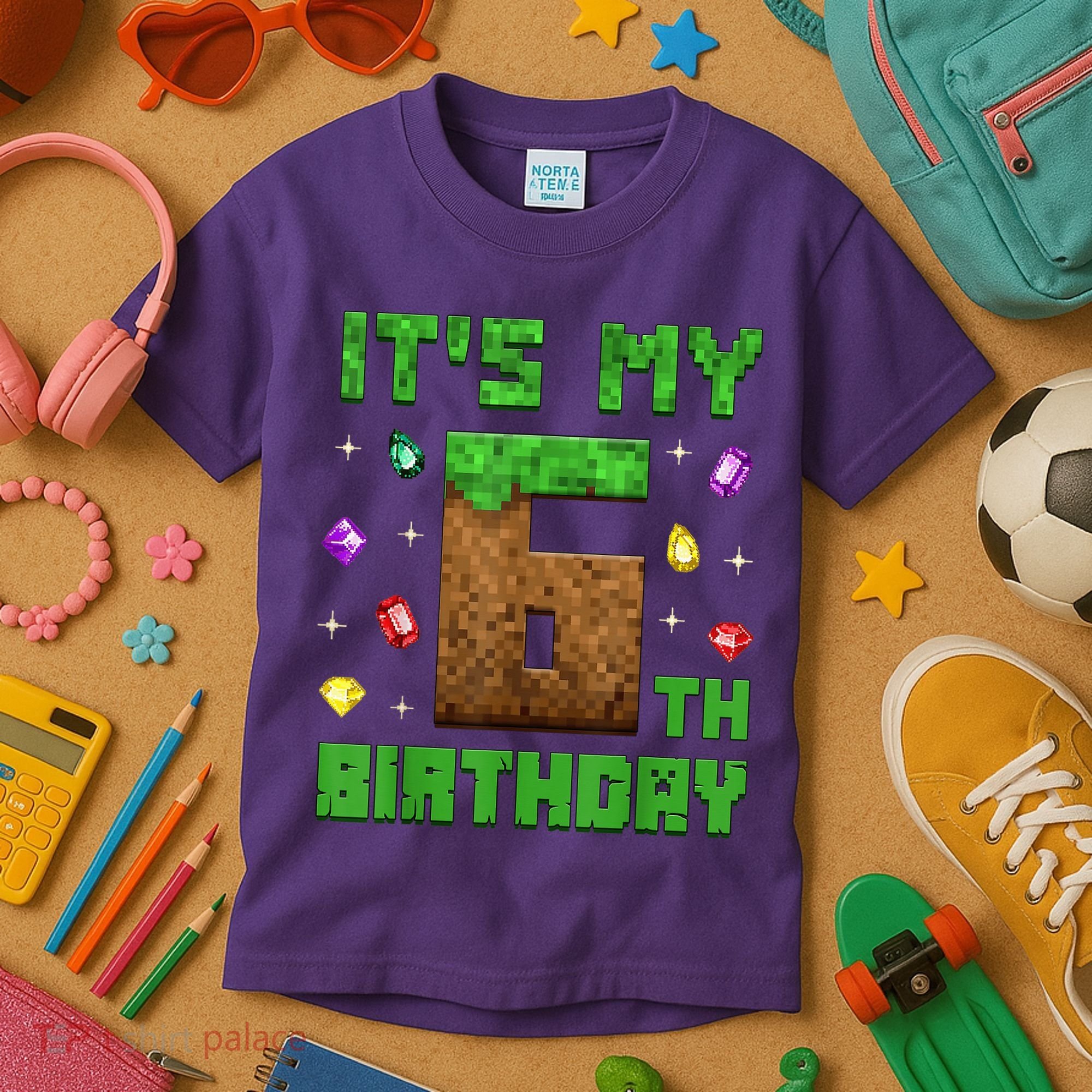 Birthday Boy It'S My 6th Birthday Gamer Pixel Number Kids T-Shirt