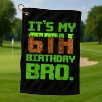 Birthday Boy It'S My 6th Birthday Gamer Pixel Number Golf Towel thumb 1