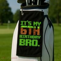 Birthday Boy It'S My 6th Birthday Gamer Pixel Number Golf Towel thumb 2