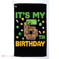 Birthday Boy It'S My 6th Birthday Gamer Pixel Number Golf Towel thumb 0