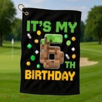 Birthday Boy It'S My 6th Birthday Gamer Pixel Number Golf Towel thumb 1