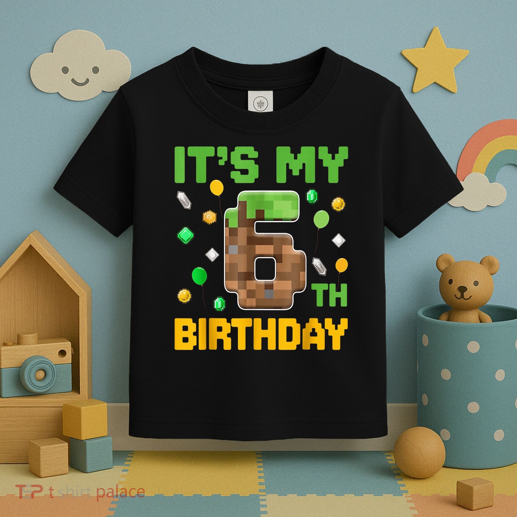 Birthday Boy It'S My 6th Birthday Gamer Pixel Number Toddler T-Shirt