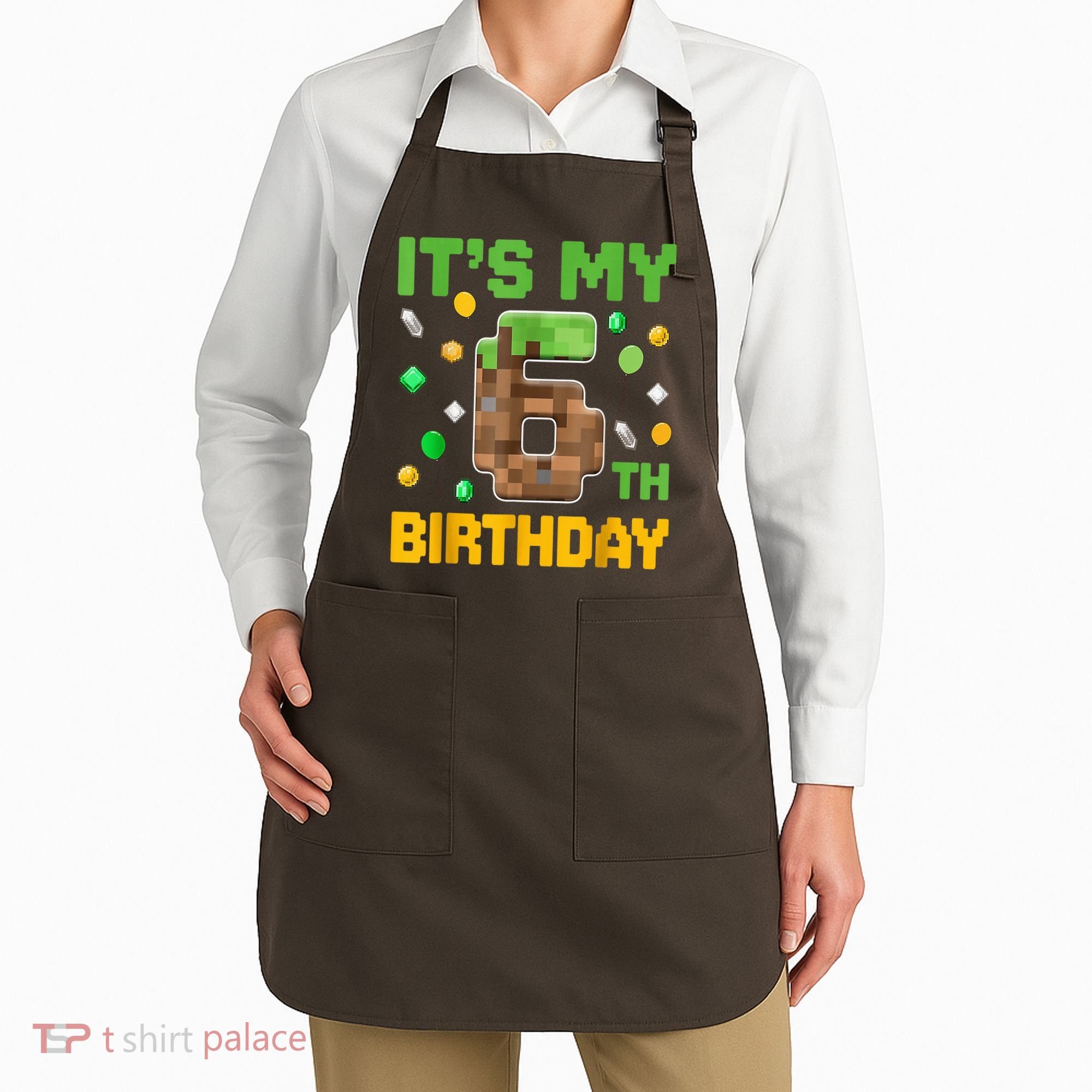 Birthday Boy It'S My 6th Birthday Gamer Pixel Number Apron