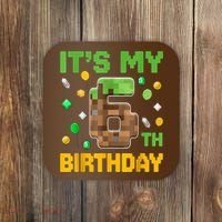 Birthday Boy It'S My 6th Birthday Gamer Pixel Number Coaster thumb 0