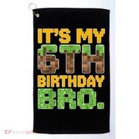 Birthday Boy It'S My 6th Birthday Gamer Pixel Number Golf Towel thumb 0