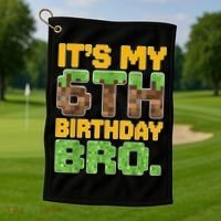 Birthday Boy It'S My 6th Birthday Gamer Pixel Number Golf Towel thumb 1