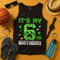 Birthday Boy It'S My 6th Birthday Video Game Pixel Tank Top thumb 4