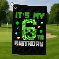 Birthday Boy It'S My 6th Birthday Video Game Pixel Golf Towel thumb 1