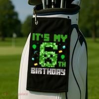 Birthday Boy It'S My 6th Birthday Video Game Pixel Golf Towel thumb 2