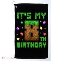 Birthday Boy It'S My 8th Birthday Gamer Pixel Number Golf Towel thumb 0