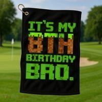 Birthday Boy It'S My 8th Birthday Gamer Pixel Number Golf Towel thumb 1