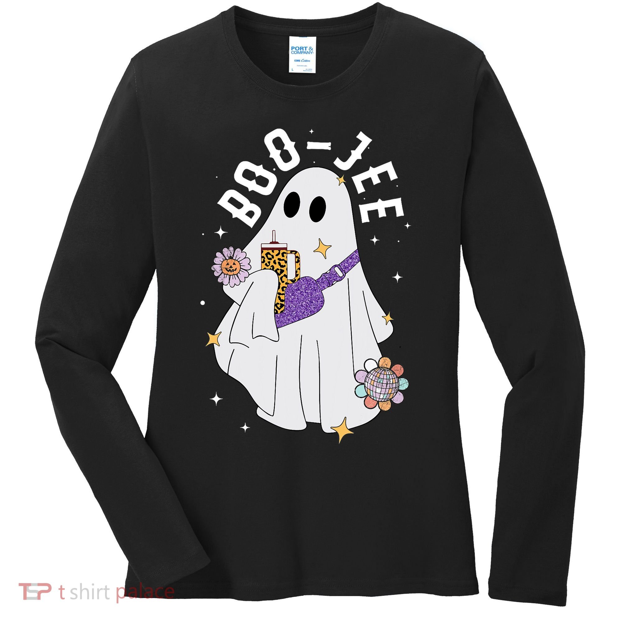 Boujee Boo Jee Spooky Season Cute Ghost Halloween Costume Women's Long Sleeve Shirt