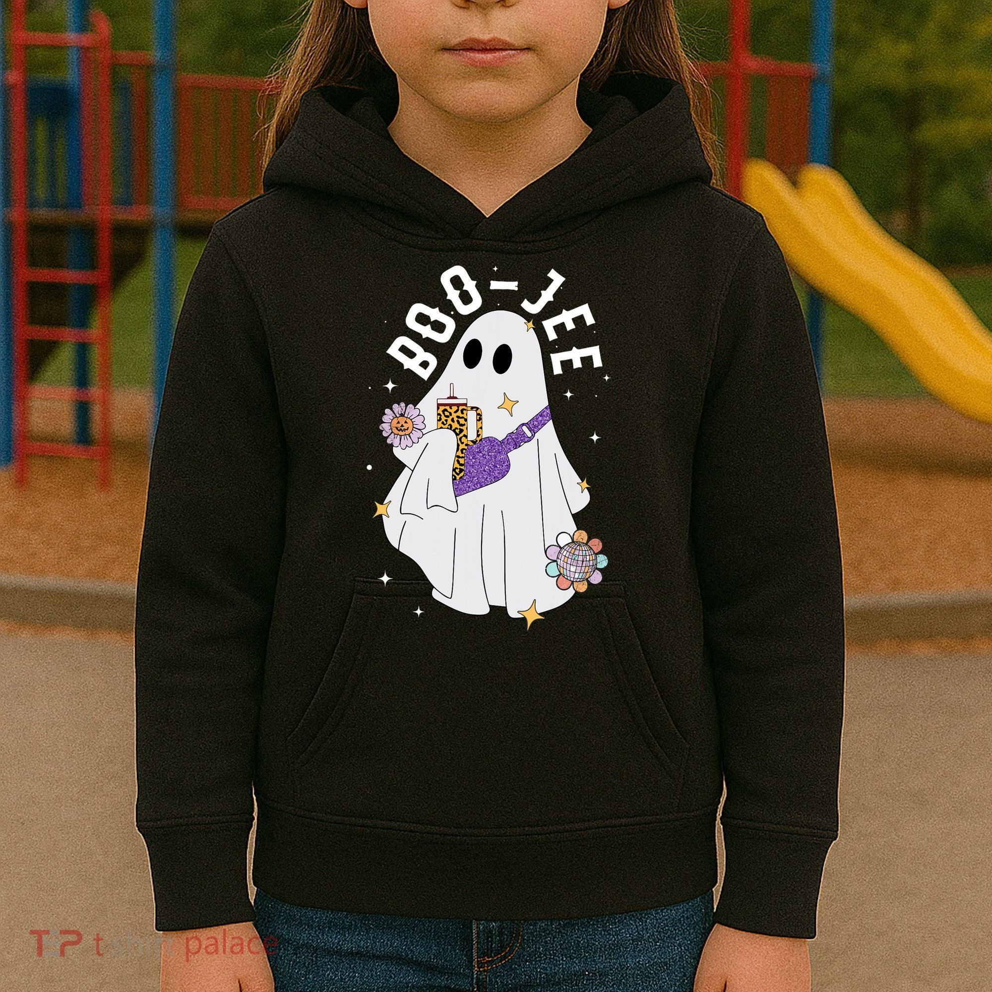 Boujee Boo Jee Spooky Season Cute Ghost Halloween Costume Kids Hoodie