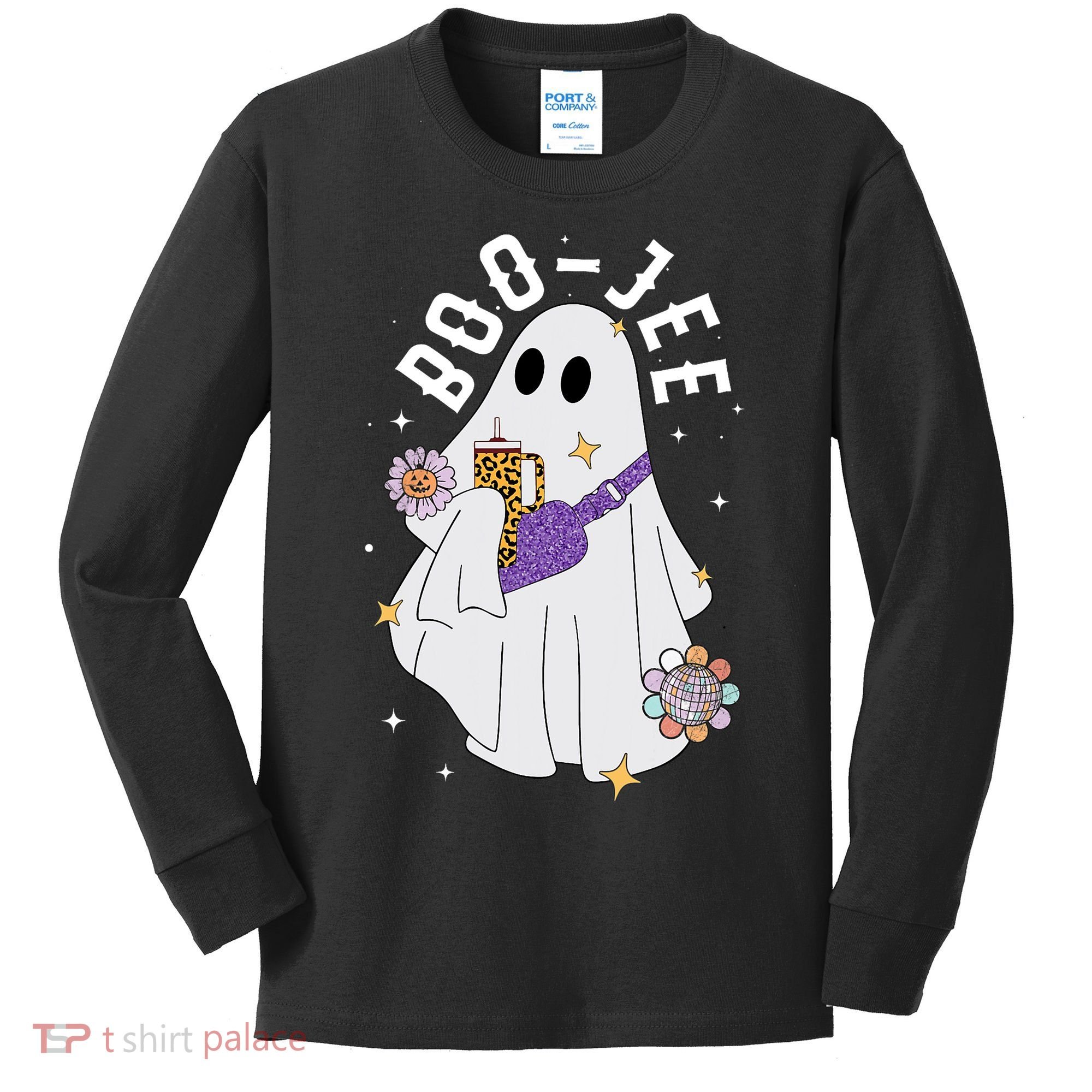 Boujee Boo Jee Spooky Season Cute Ghost Halloween Costume Kids Long Sleeve Shirt