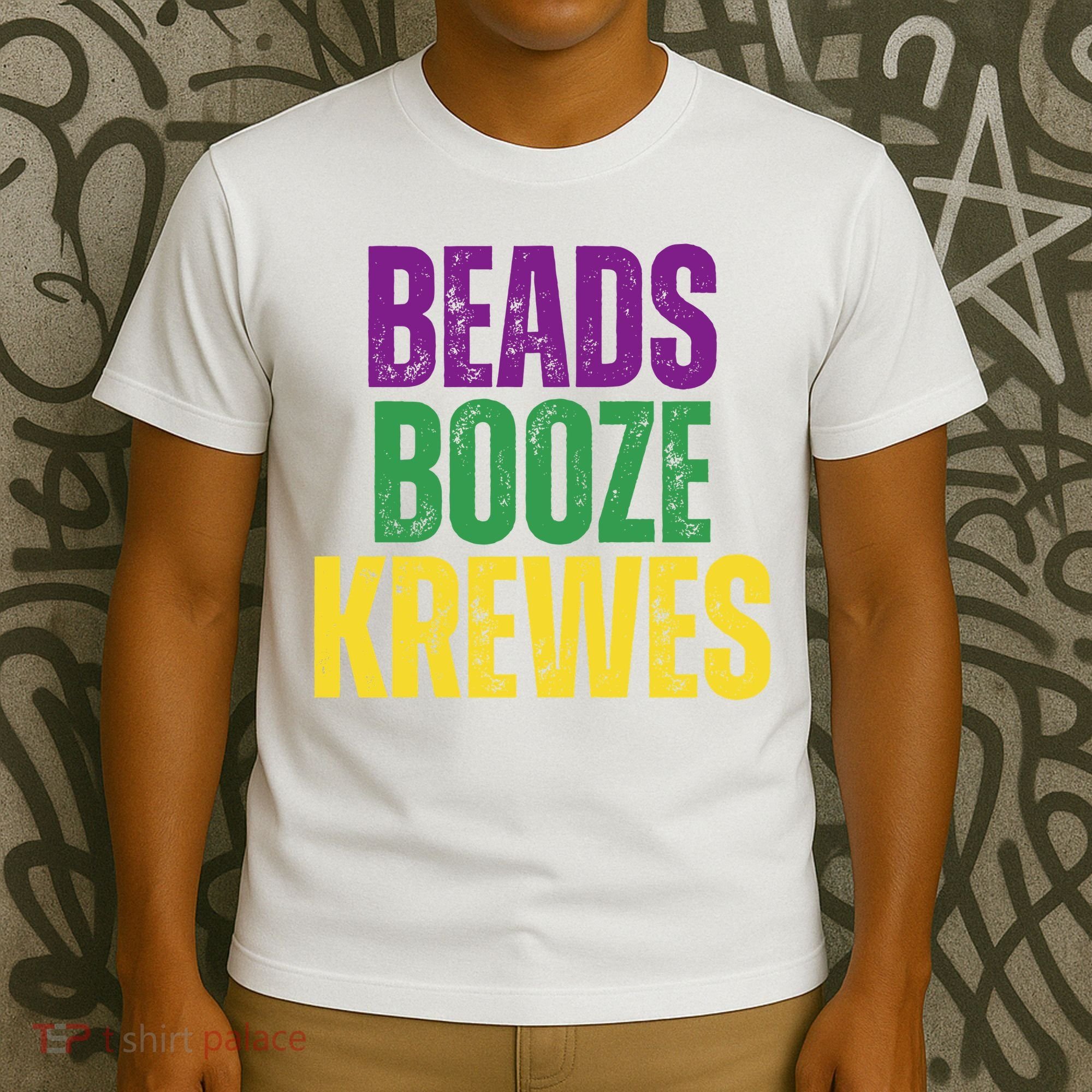 Beads Booze Krewes Mardi Gras Vintage T-Shirt