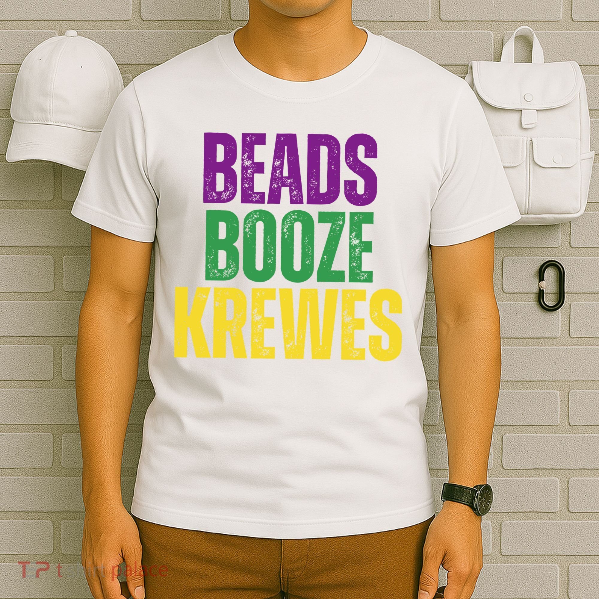 Beads Booze Krewes Mardi Gras Vintage T-Shirt