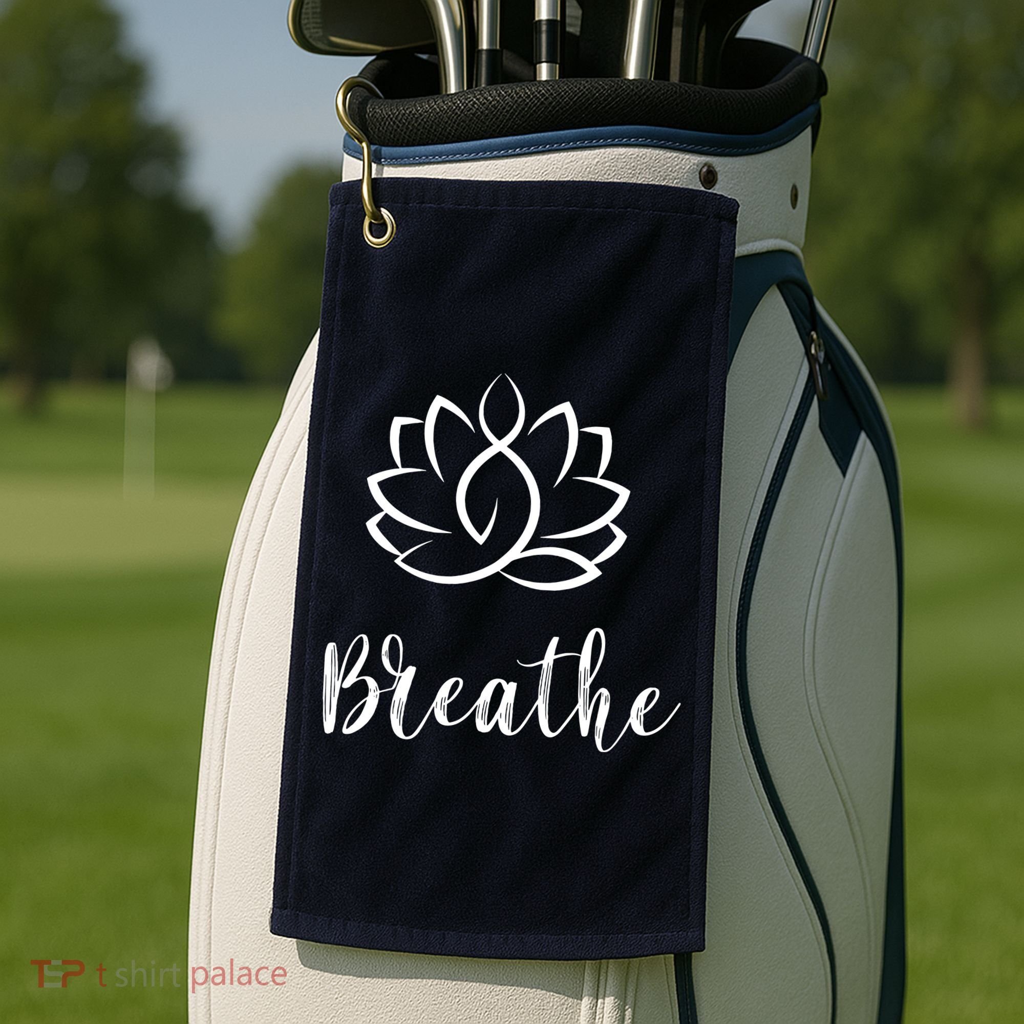 Breathe Buddha Lotus Flower Meditation Yoga Golf Towel