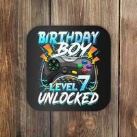 Birthday Boy Level 7 Unlocked Video Game Birthday Party Coaster thumb 0