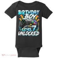 Birthday Boy Level 7 Unlocked Video Game Birthday Party Baby Bodysuit thumb 0