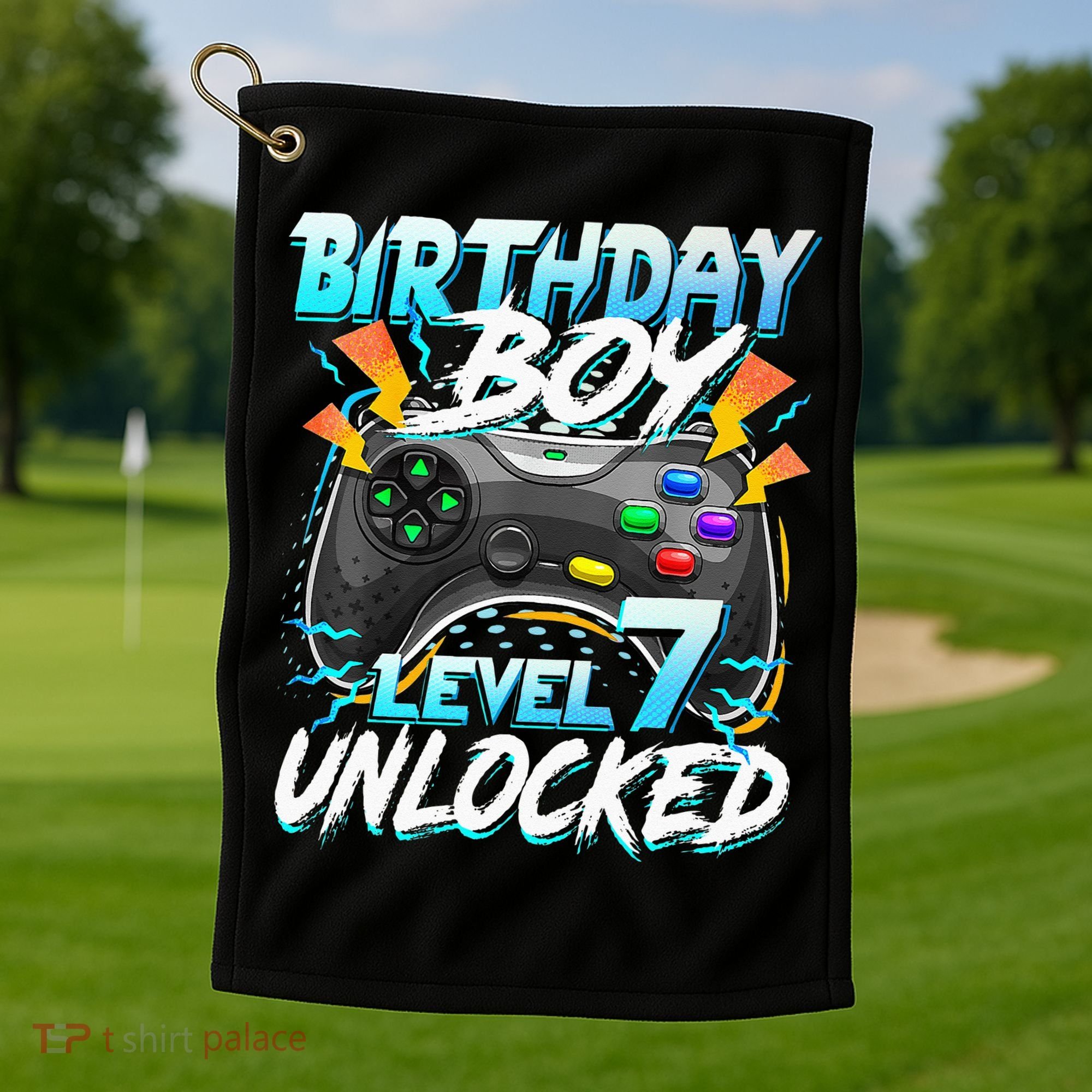 Birthday Boy Level 7 Unlocked Video Game Birthday Party Golf Towel
