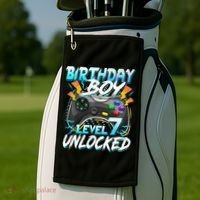 Birthday Boy Level 7 Unlocked Video Game Birthday Party Golf Towel thumb 2