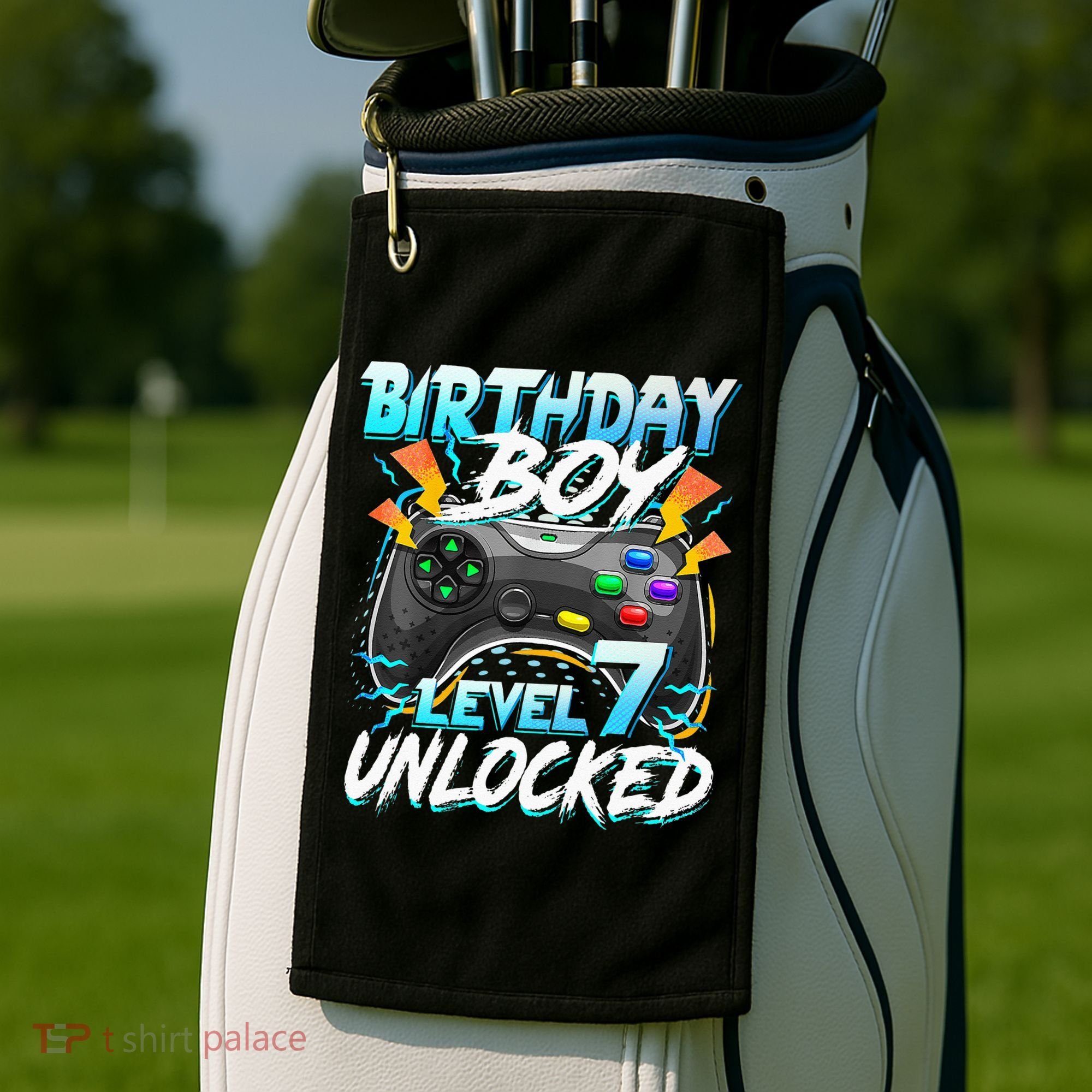 Birthday Boy Level 7 Unlocked Video Game Birthday Party Golf Towel