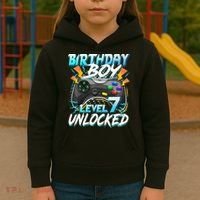 Birthday Boy Level 7 Unlocked Video Game Birthday Party Kids Hoodie thumb 3
