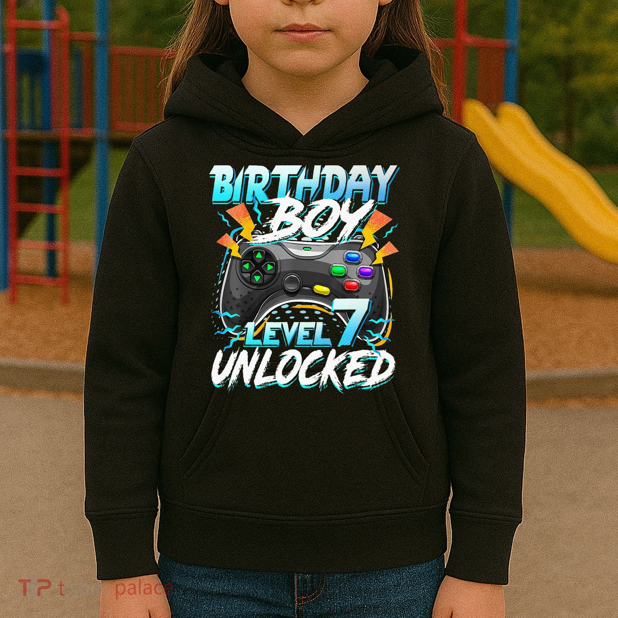 Birthday Boy Level 7 Unlocked Video Game Birthday Party Kids Hoodie