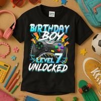 Birthday Boy Level 7 Unlocked Video Game Birthday Party Kids T-Shirt thumb 3