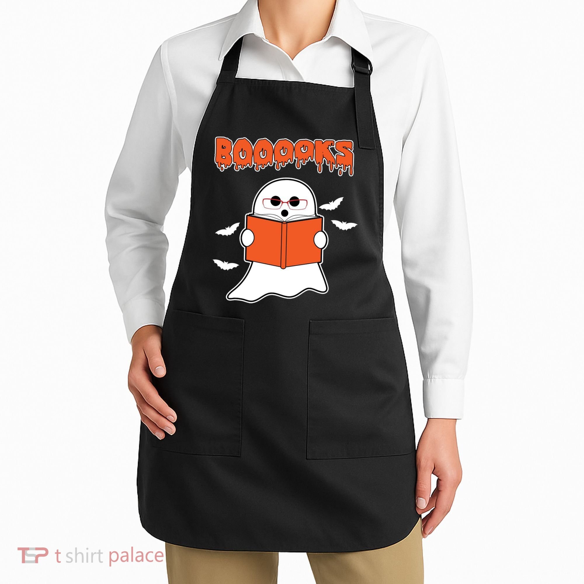 Booooks Book Lover Halloween Ghost Boo Apron