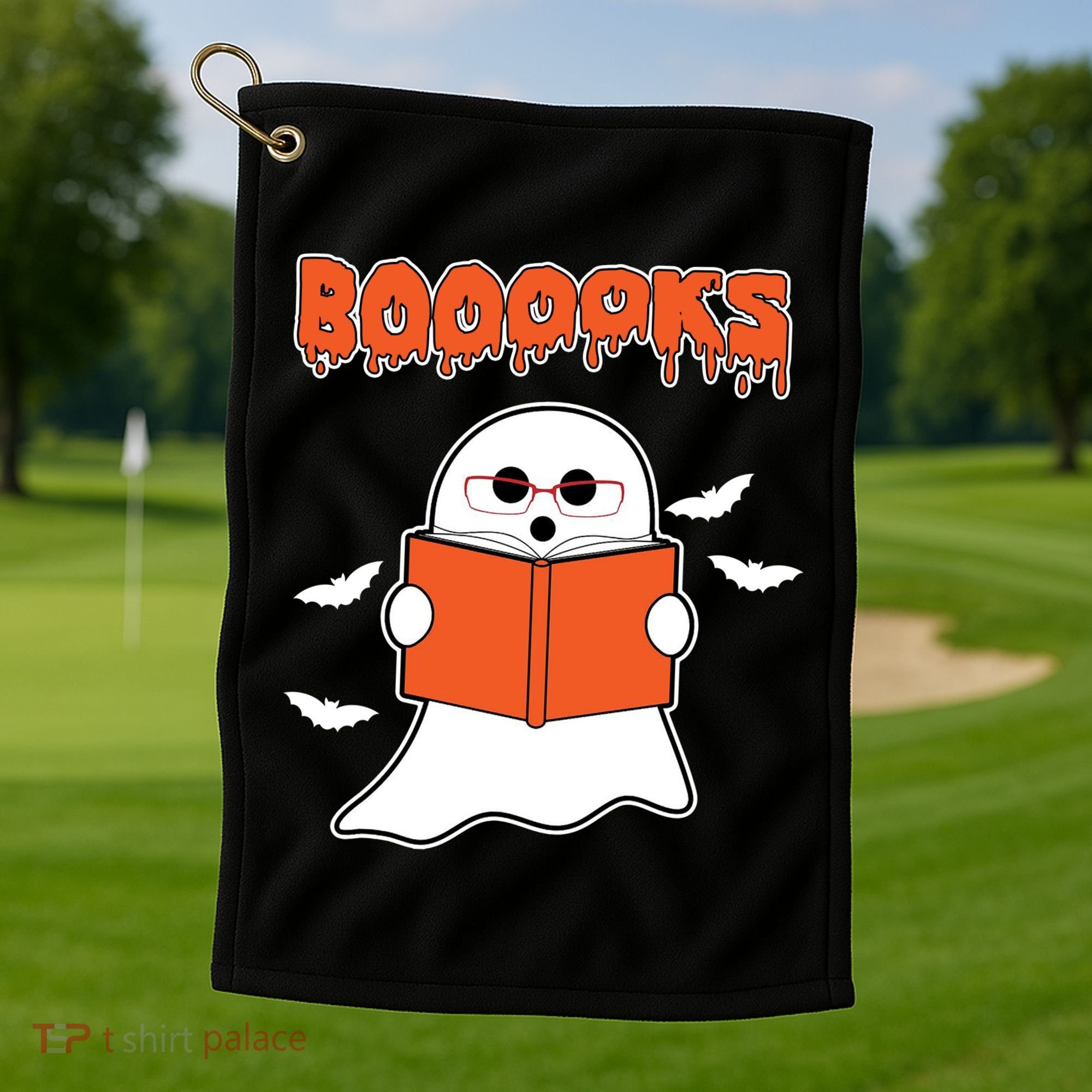Booooks Book Lover Halloween Ghost Boo Golf Towel